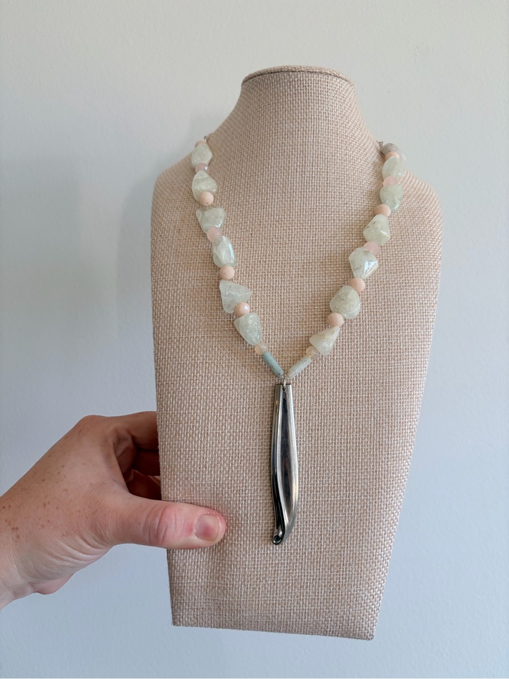 Handmade Pastel Gemstone Necklace with Silver Spoon handle Pendant